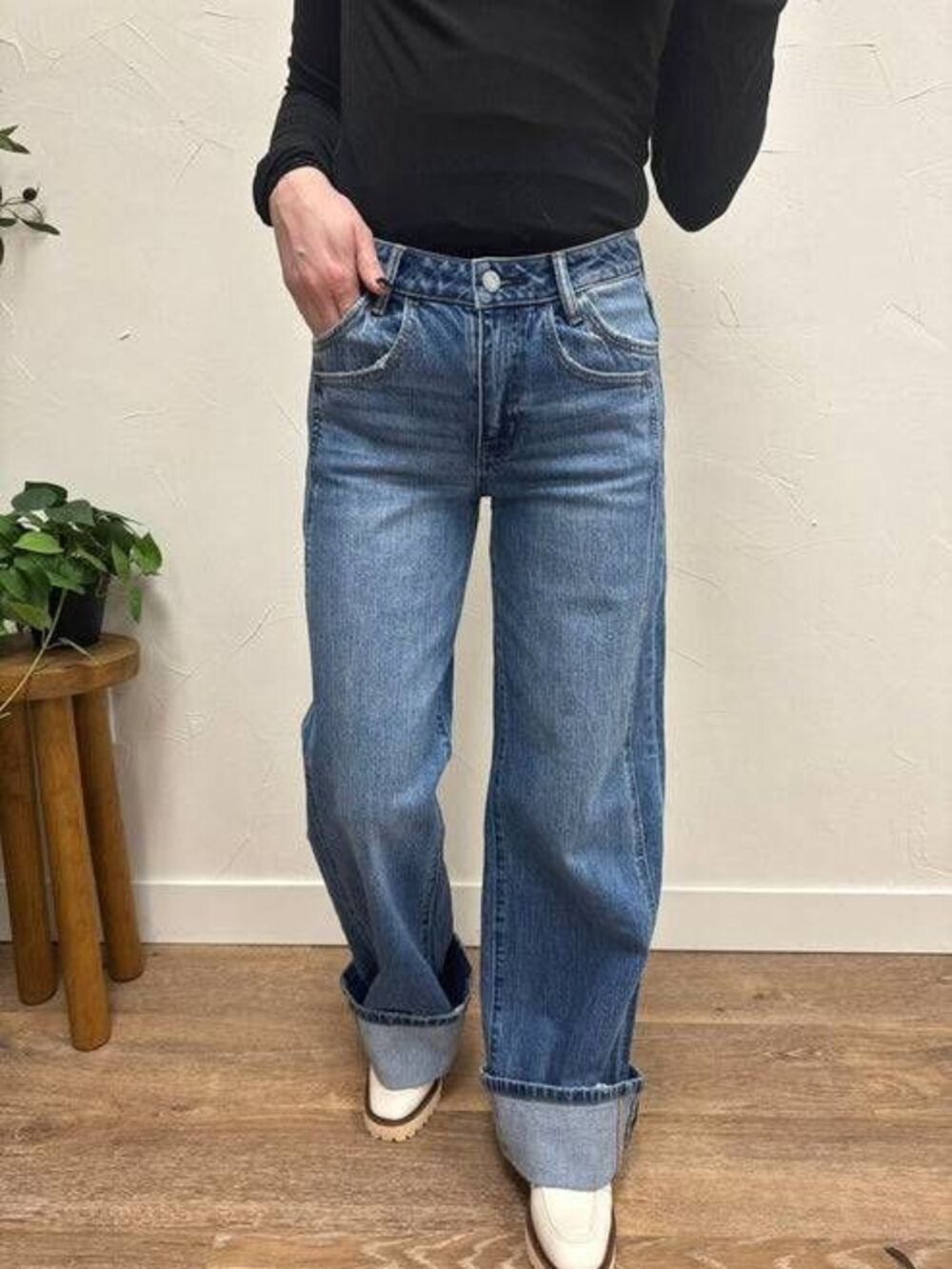 Vervet High Rise Baggy Wide Panel Wide Leg Jeans 23 Trendy Contemporary Denim